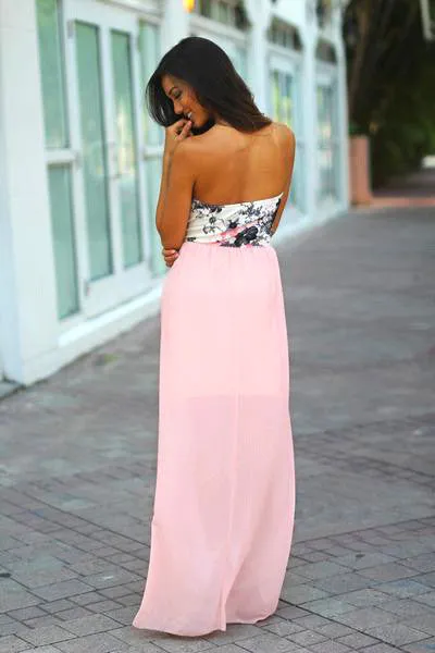 Light Pink Maxi Dress With Floral Top