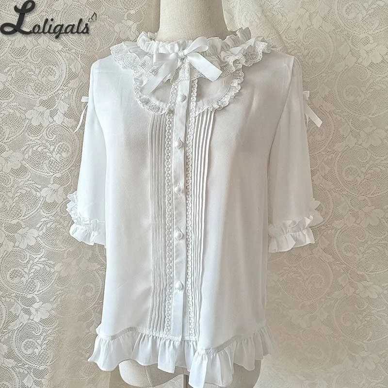 Loose Chiffon Shirt Short Sleeve White Lolita Blouse