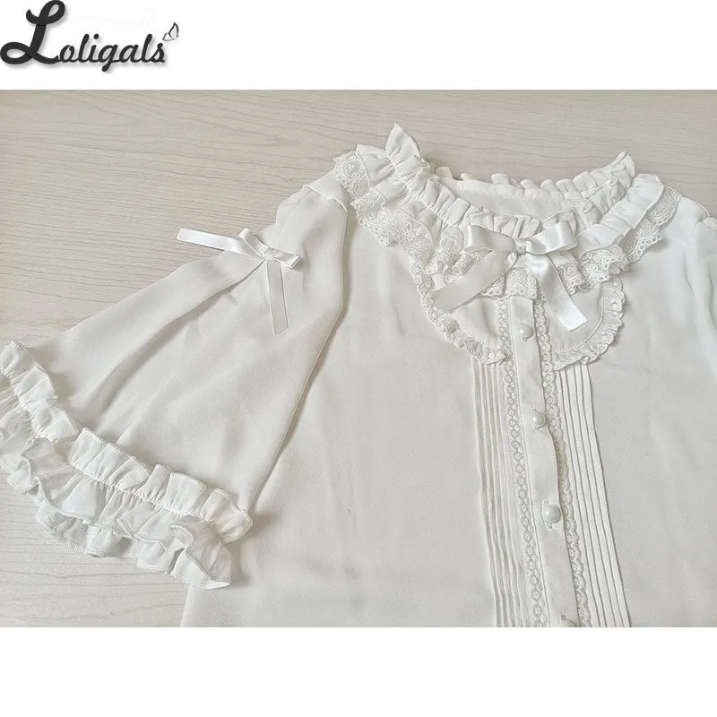 Loose Chiffon Shirt Short Sleeve White Lolita Blouse