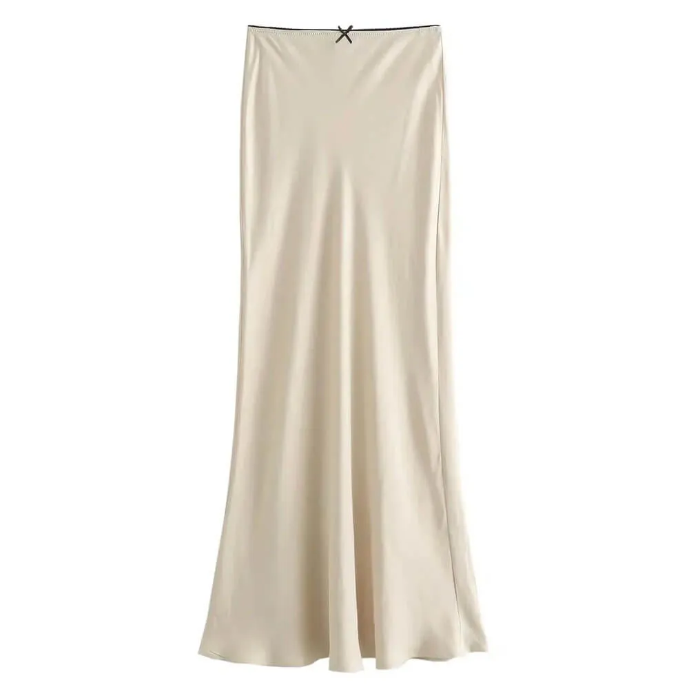 Low Waist Satin Maxi Skirt