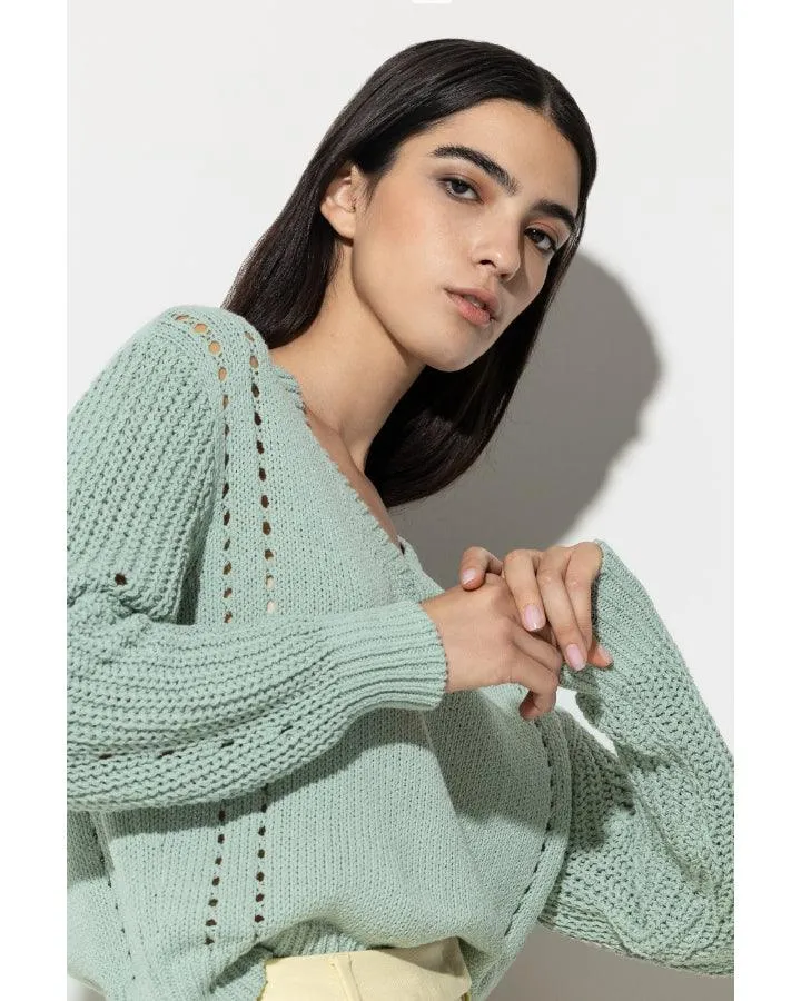 Luisa Cerano Ribbed Lace Detail Pullover