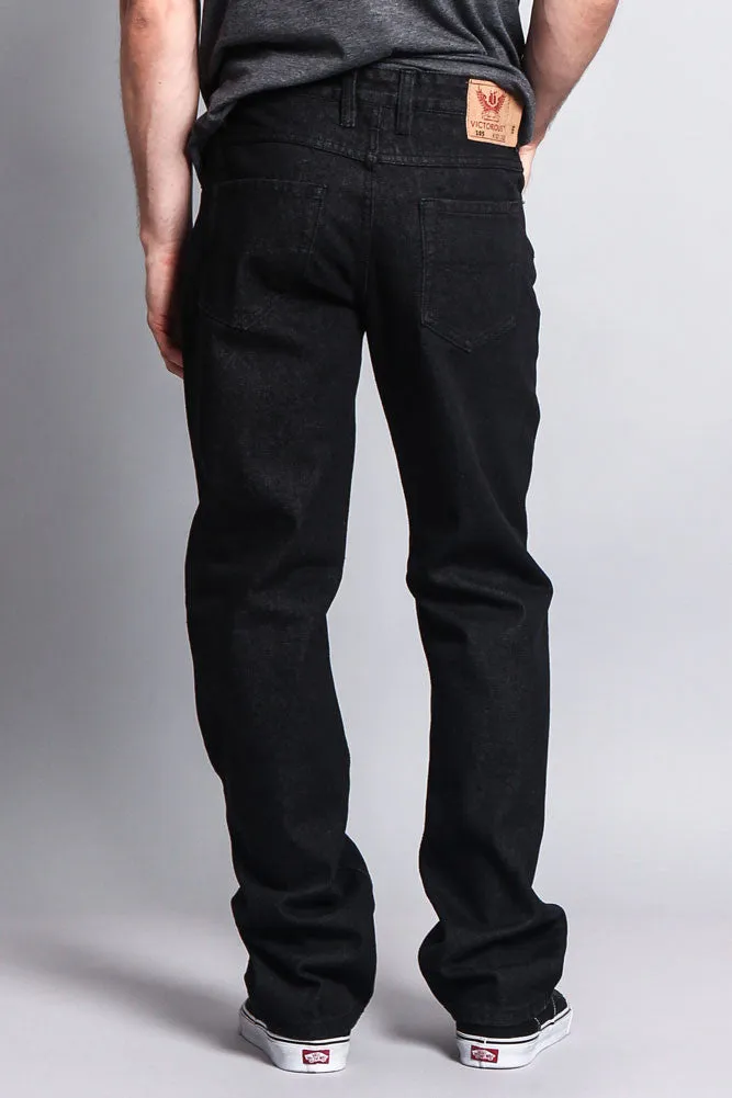 Men's Straight Fit Raw Denim Jeans (Raw Black)