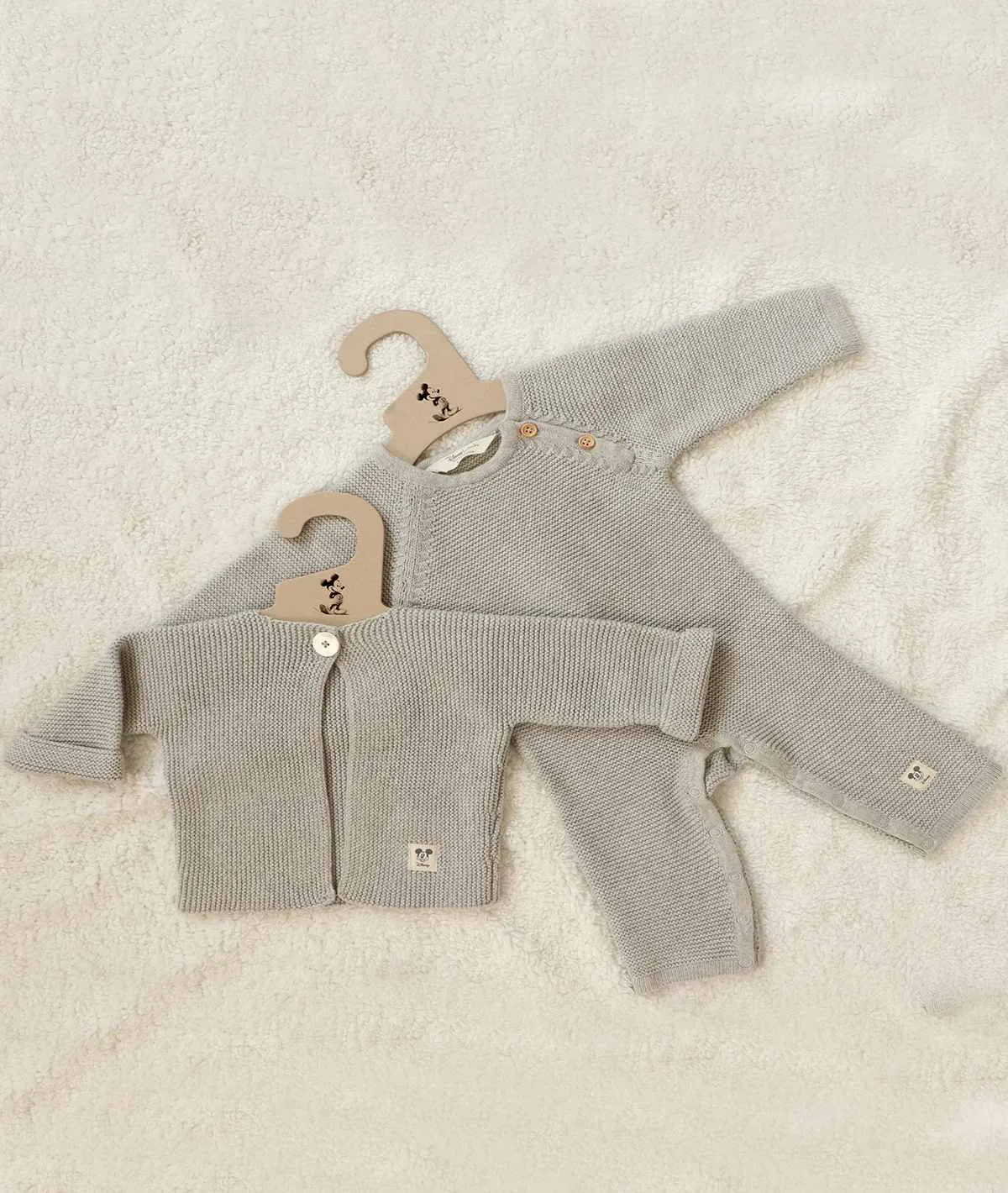 Mickey Mouse Cardigan for Newborn Babies in Vanilla Grey Melange Color