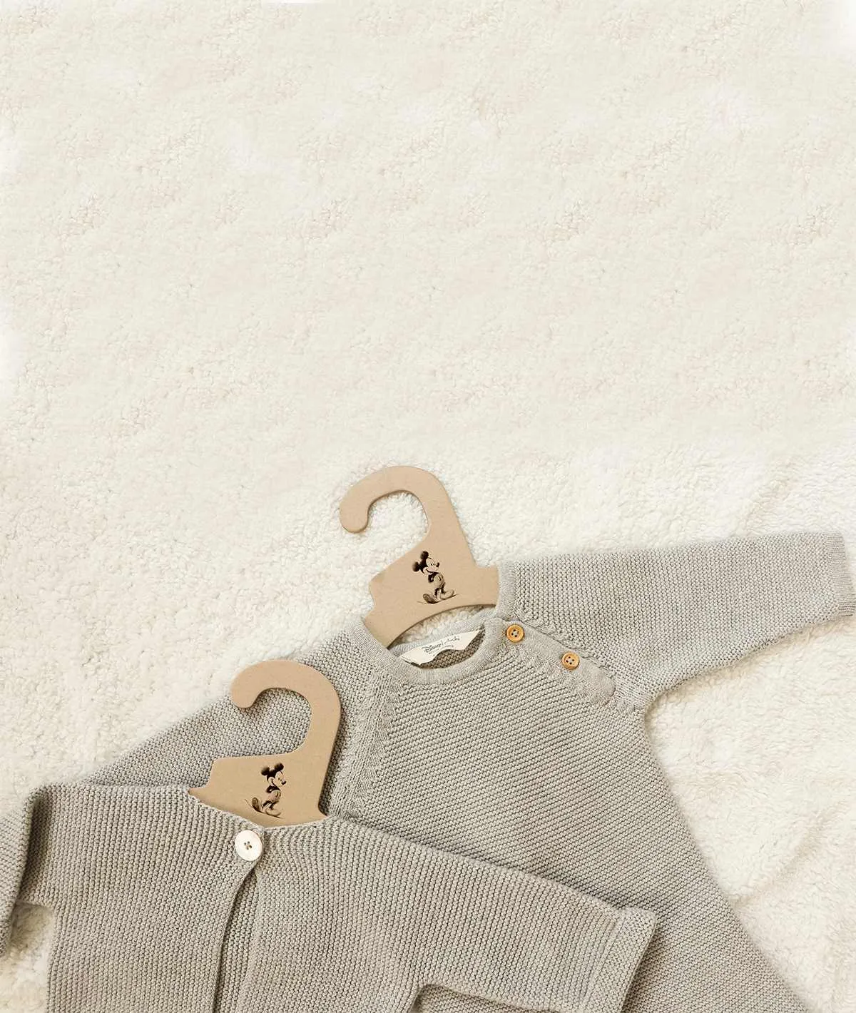 Mickey Mouse Cardigan for Newborn Babies in Vanilla Grey Melange Color