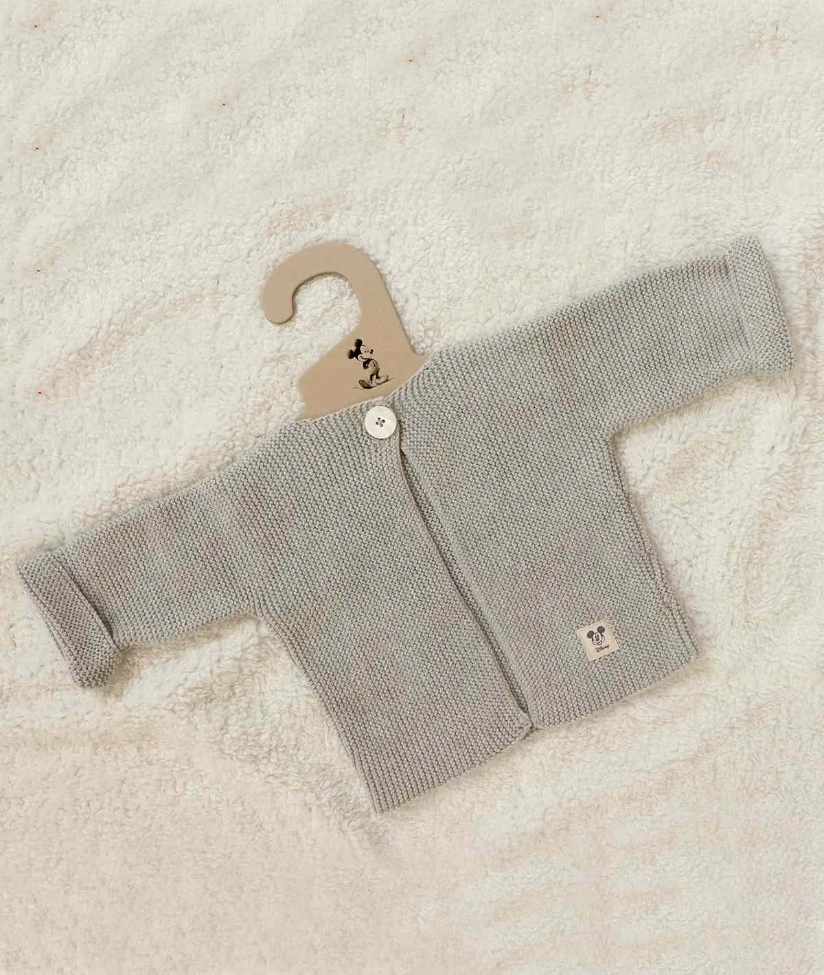 Mickey Mouse Cardigan for Newborn Babies in Vanilla Grey Melange Color