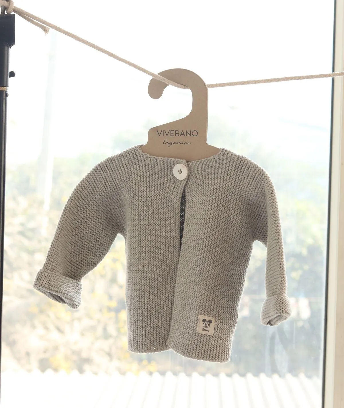 Mickey Mouse Cardigan for Newborn Babies in Vanilla Grey Melange Color