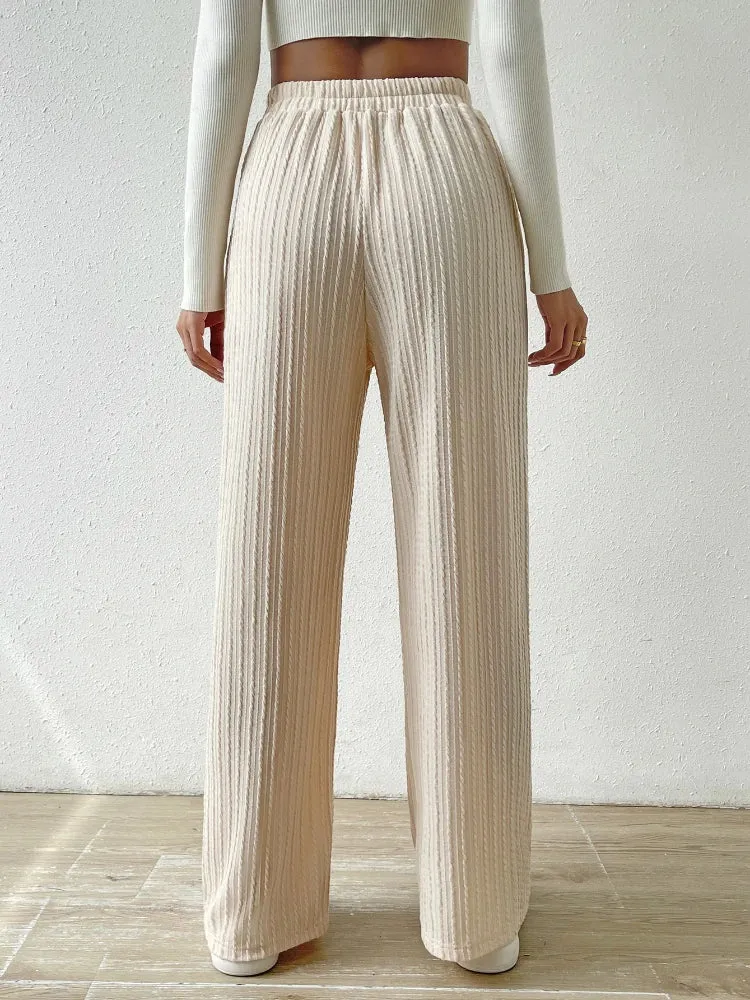 New Tie Waist Texture Knitted Wide Leg Pants