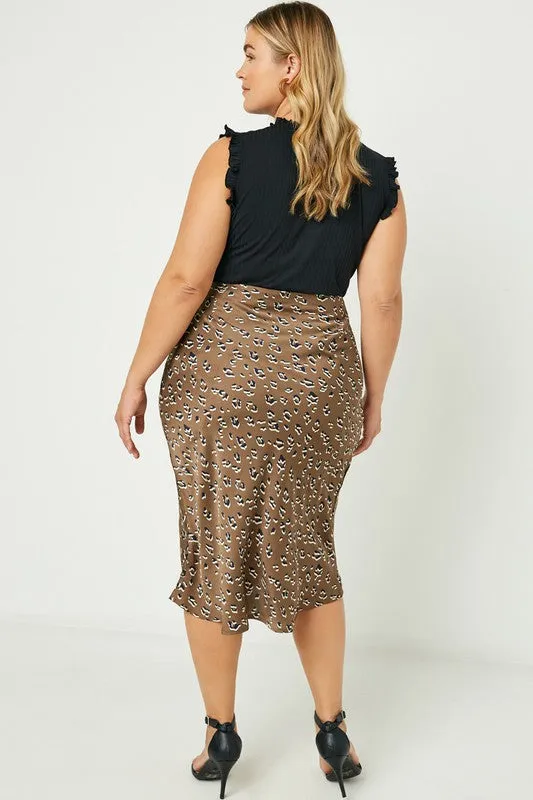 NIRA LEOPARD PRINT SATIN MIDI SKIRT