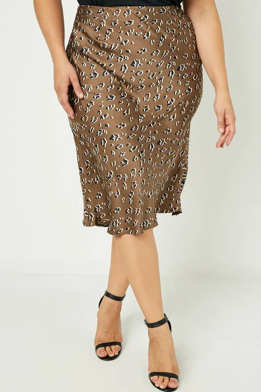 NIRA LEOPARD PRINT SATIN MIDI SKIRT