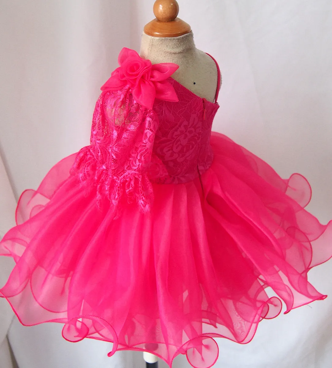 One Shoulder Lace toddler/baby/children/kids doll style Girl's Pageant Dress