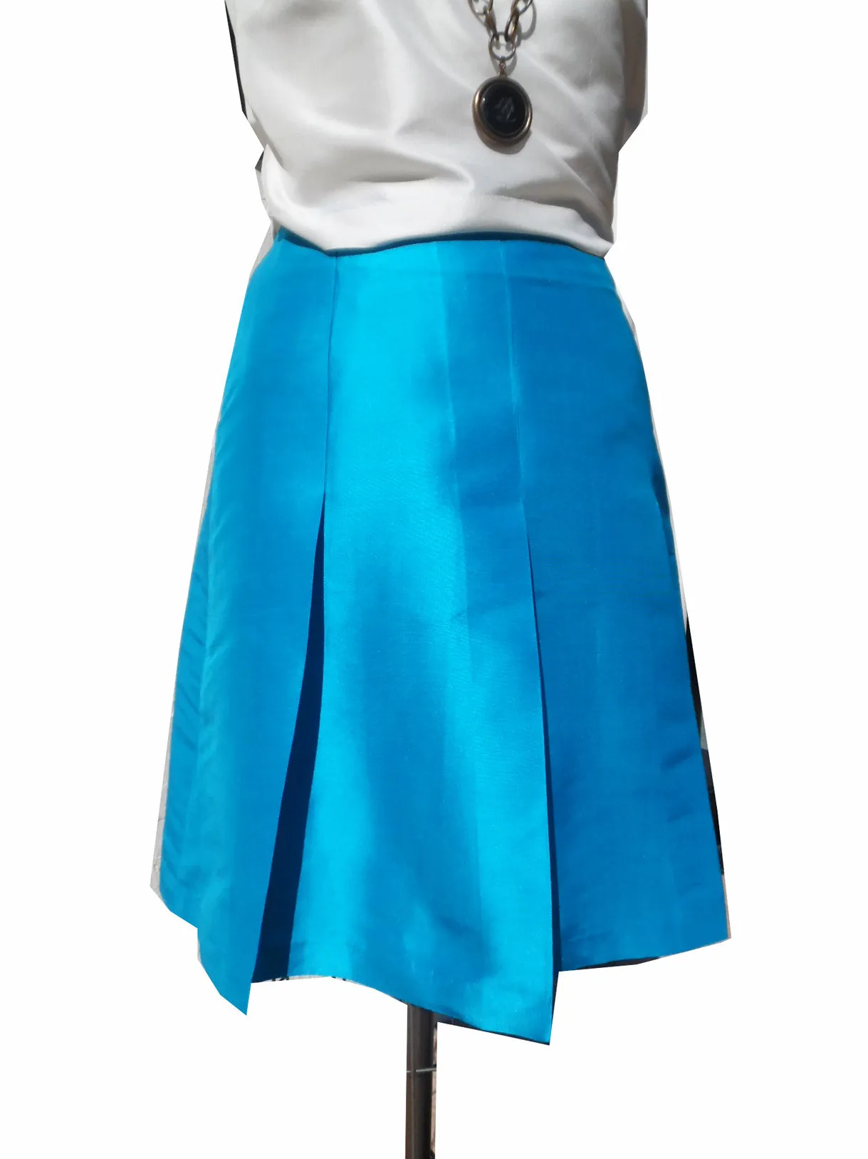 Pleated Cocktail Skirt Thai Silk Turquoise