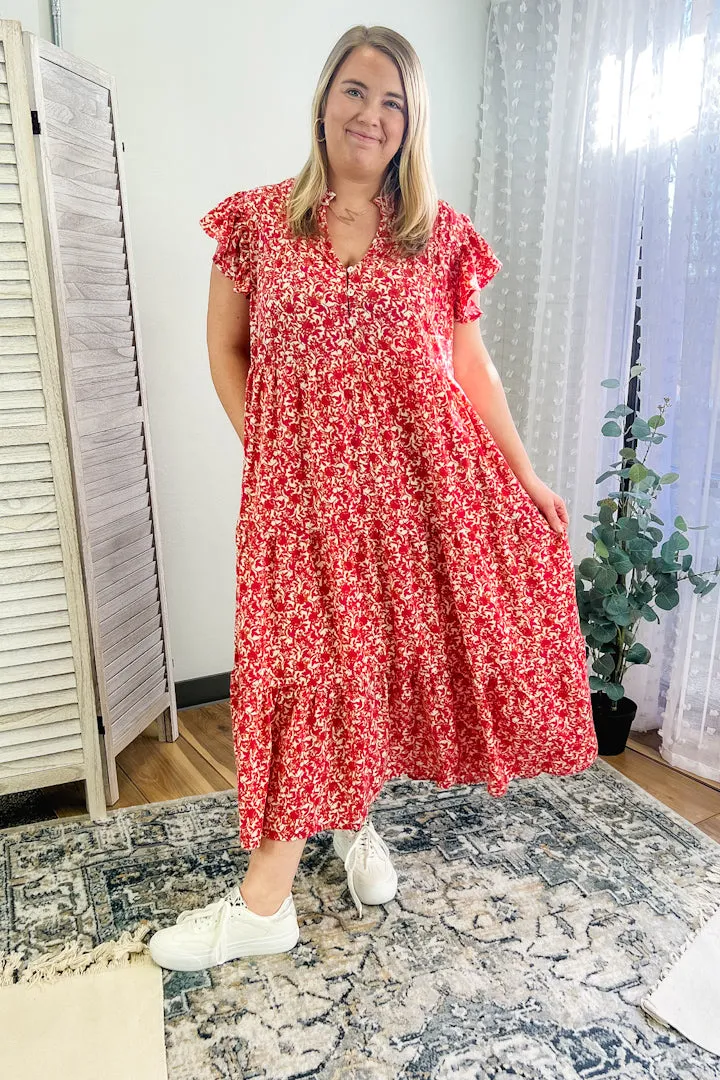 PLUS Floral V-Neck Midi Dress