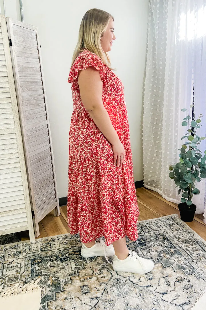 PLUS Floral V-Neck Midi Dress