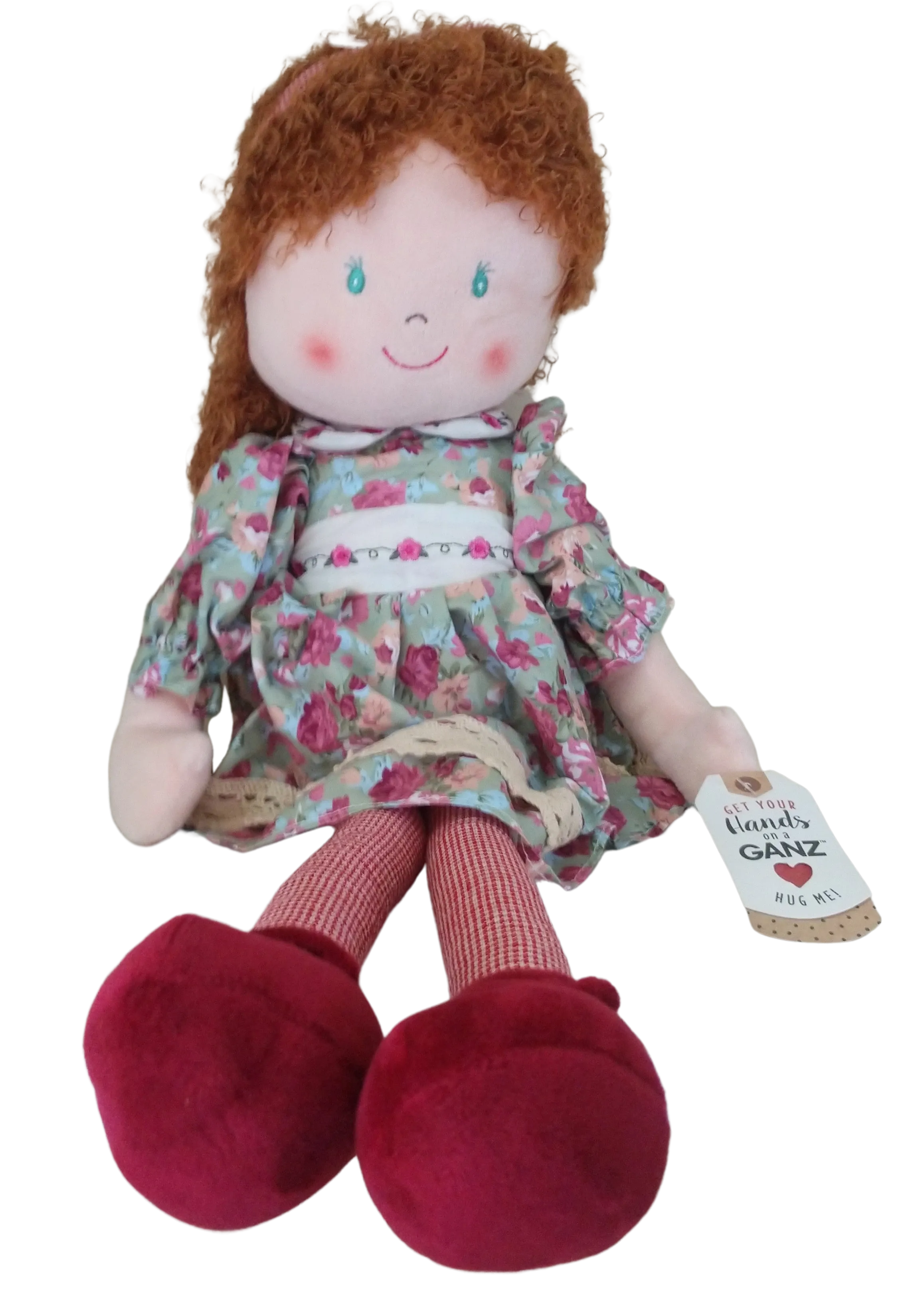 Plush Olivia Rag Doll with Red Hair & Pink Flowered Dress  20"