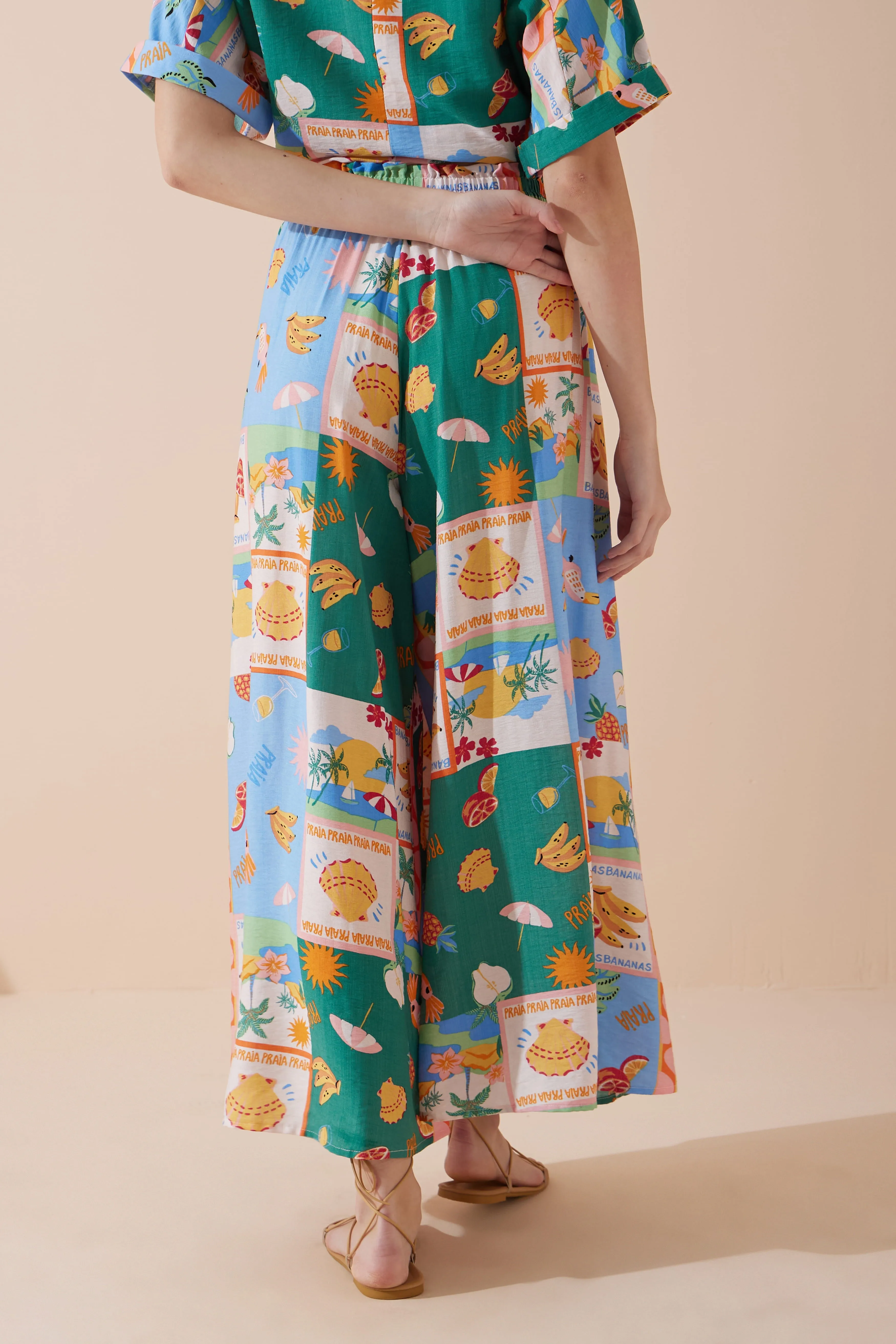 Praia Multicolour Tropical Wide Leg Cropped Pants