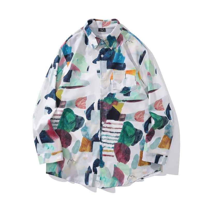 Pre Order:  Casual Abstract Printed Loose Lapel Shirt