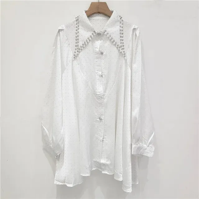 Pre Order:  Diamond Studded Loose Long Sleeved Thin Shirt