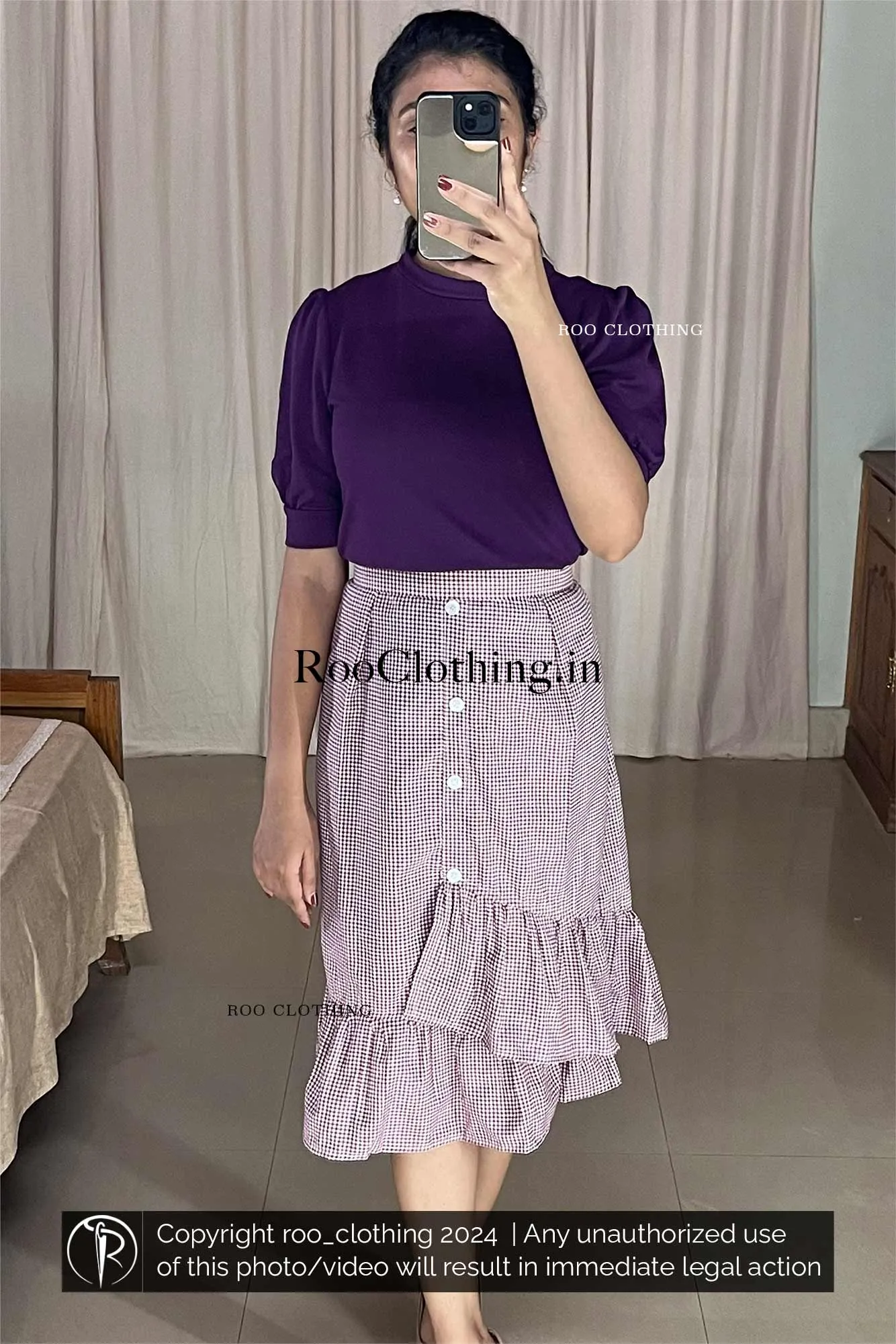 Purple And White Check Skirt Only