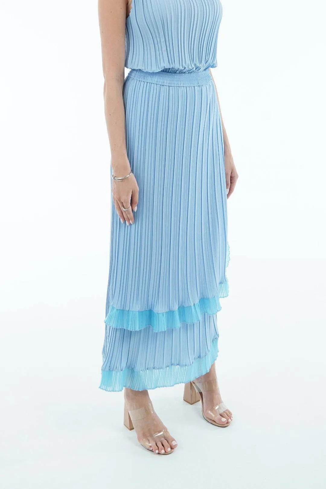 Seina Double Layer Pleated Skirt With Ruffles