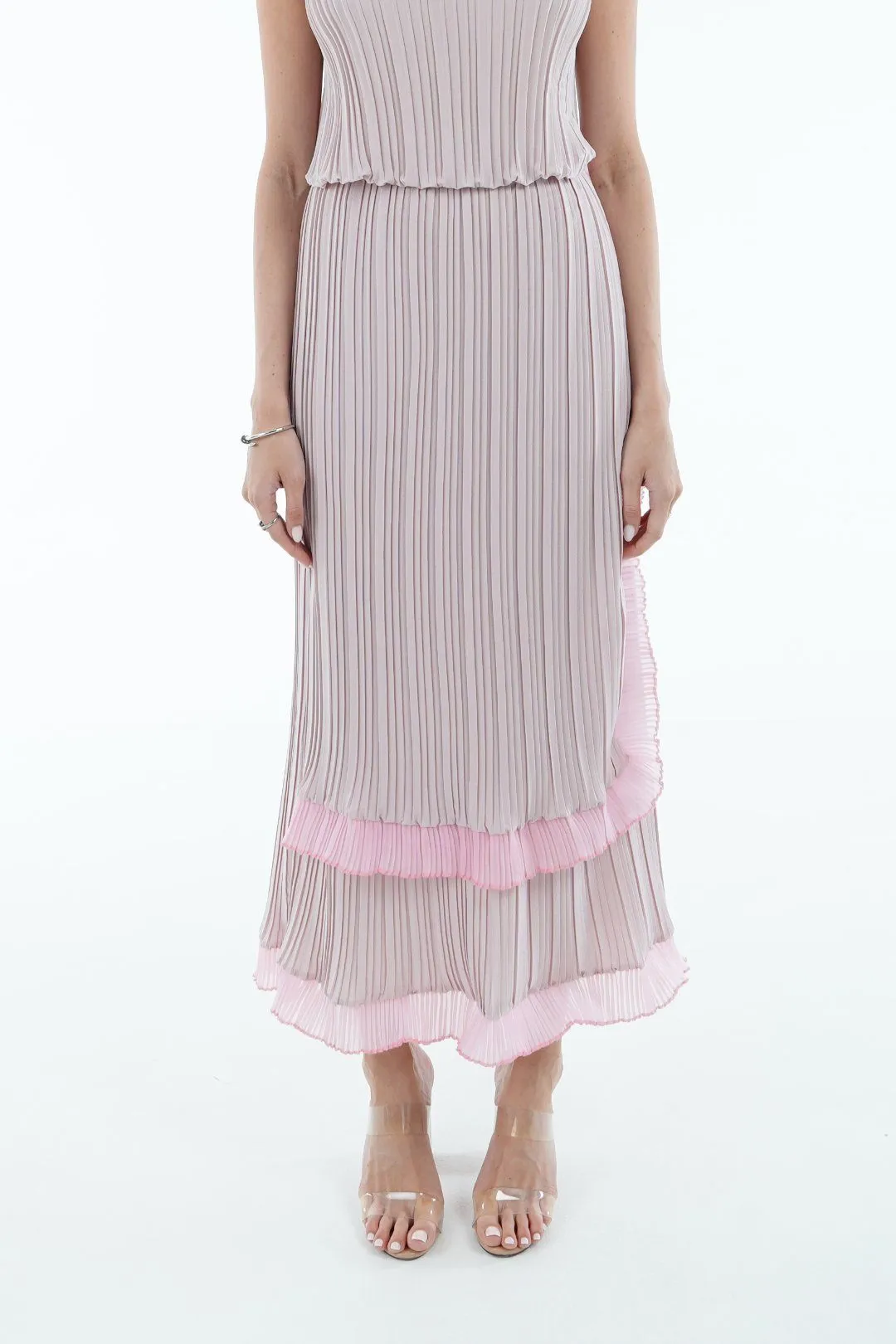 Seina Double Layer Pleated Skirt With Ruffles