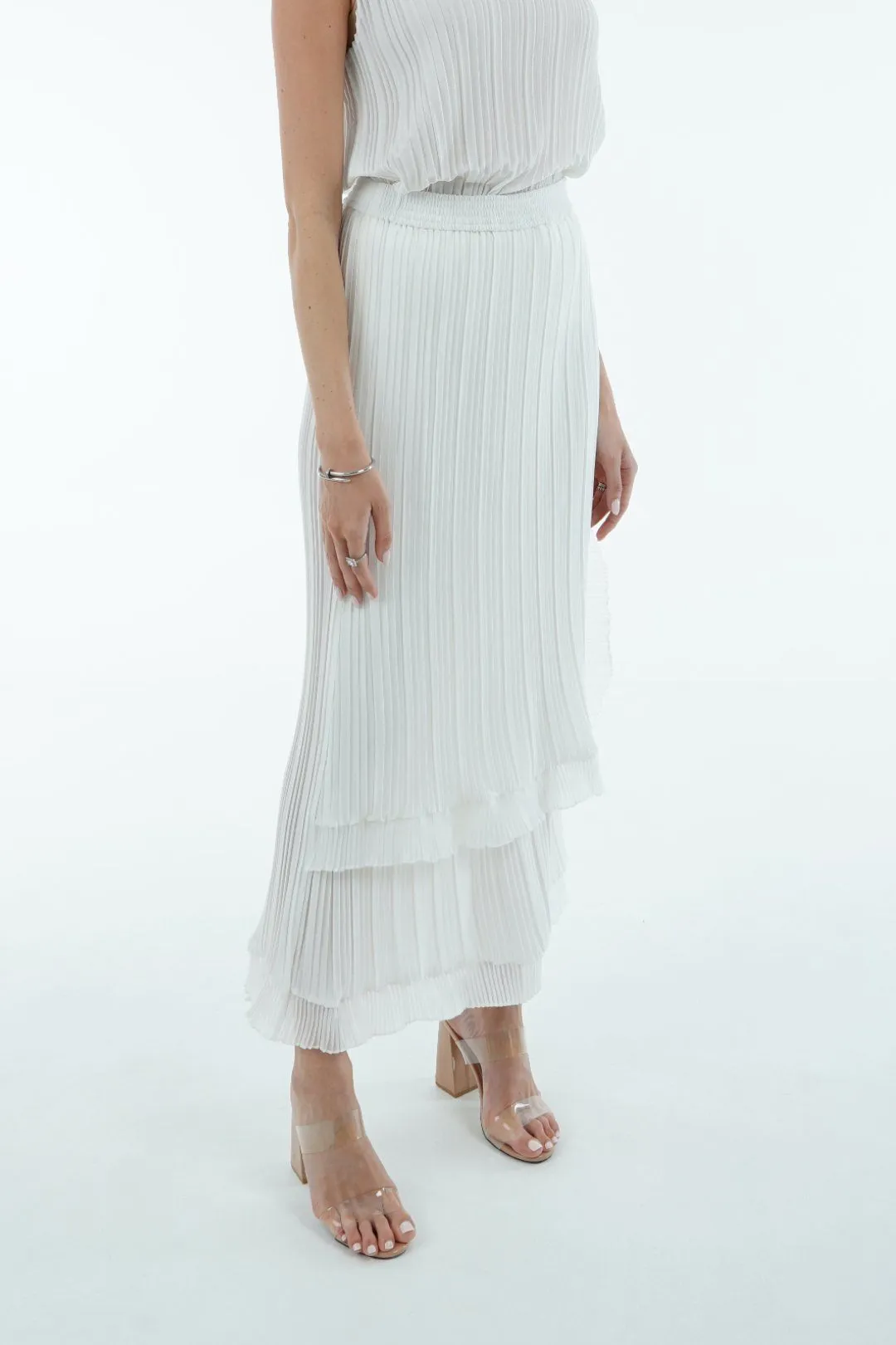 Seina Double Layer Pleated Skirt With Ruffles