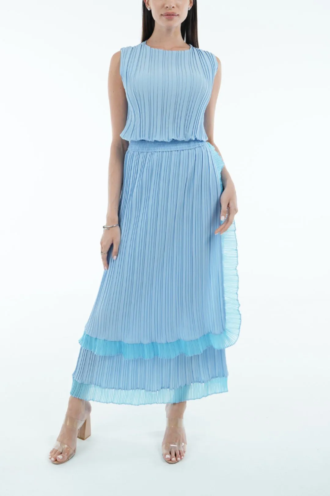 Seina Double Layer Pleated Skirt With Ruffles