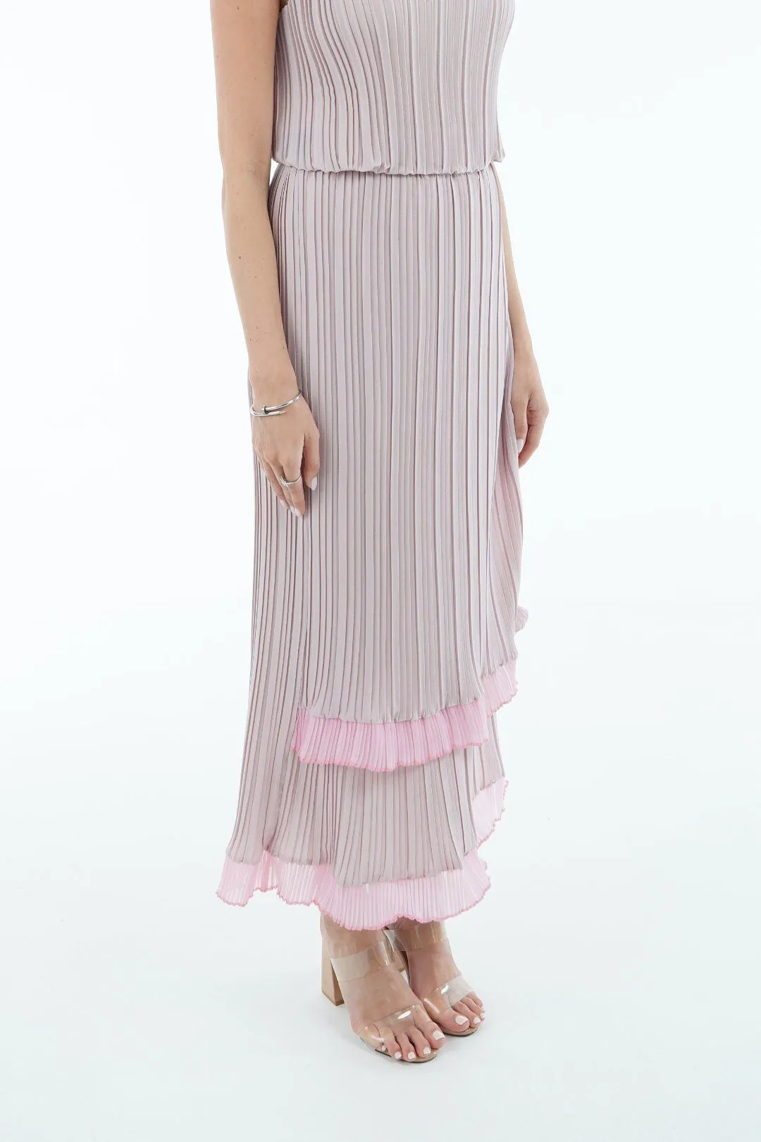 Seina Double Layer Pleated Skirt With Ruffles