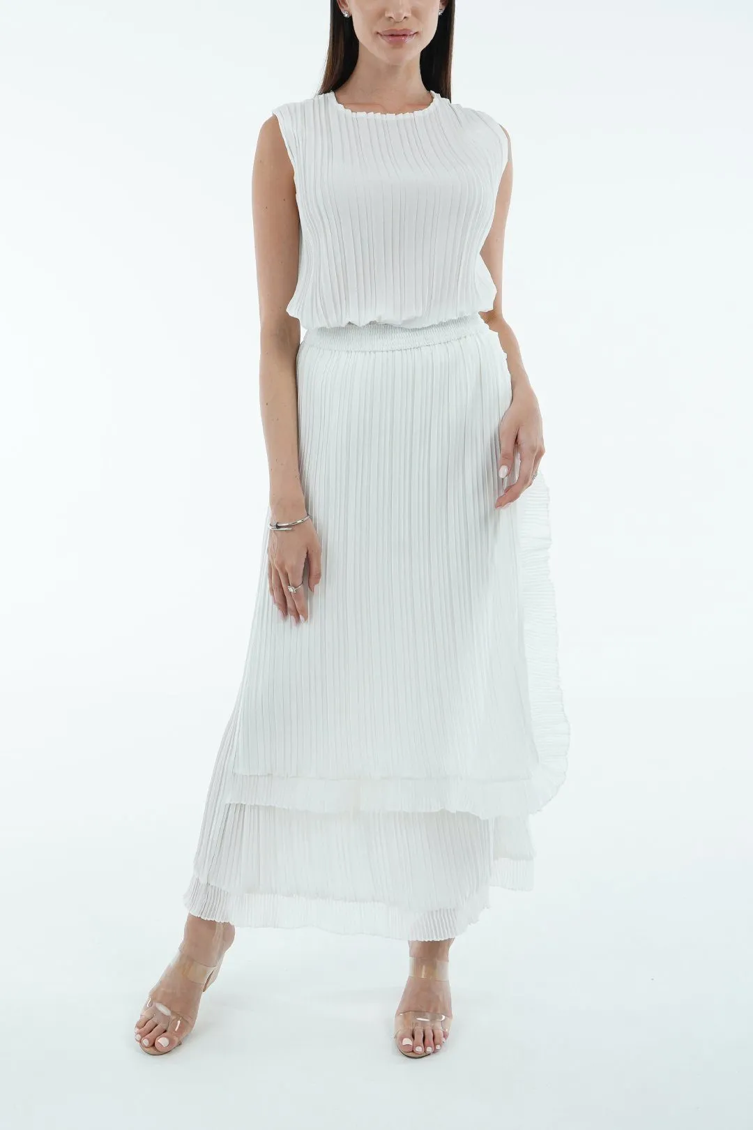 Seina Double Layer Pleated Skirt With Ruffles