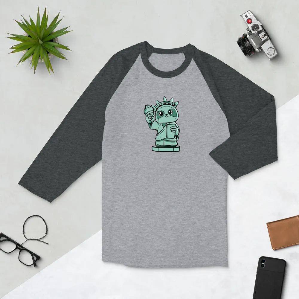 Sloth of Liberty Cartoon 3/4 sleeve raglan shirt