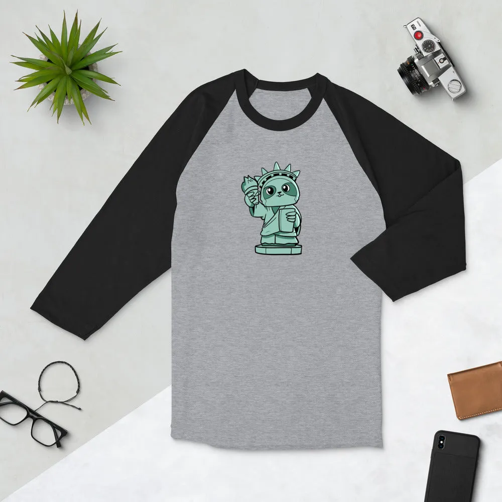 Sloth of Liberty Cartoon 3/4 sleeve raglan shirt