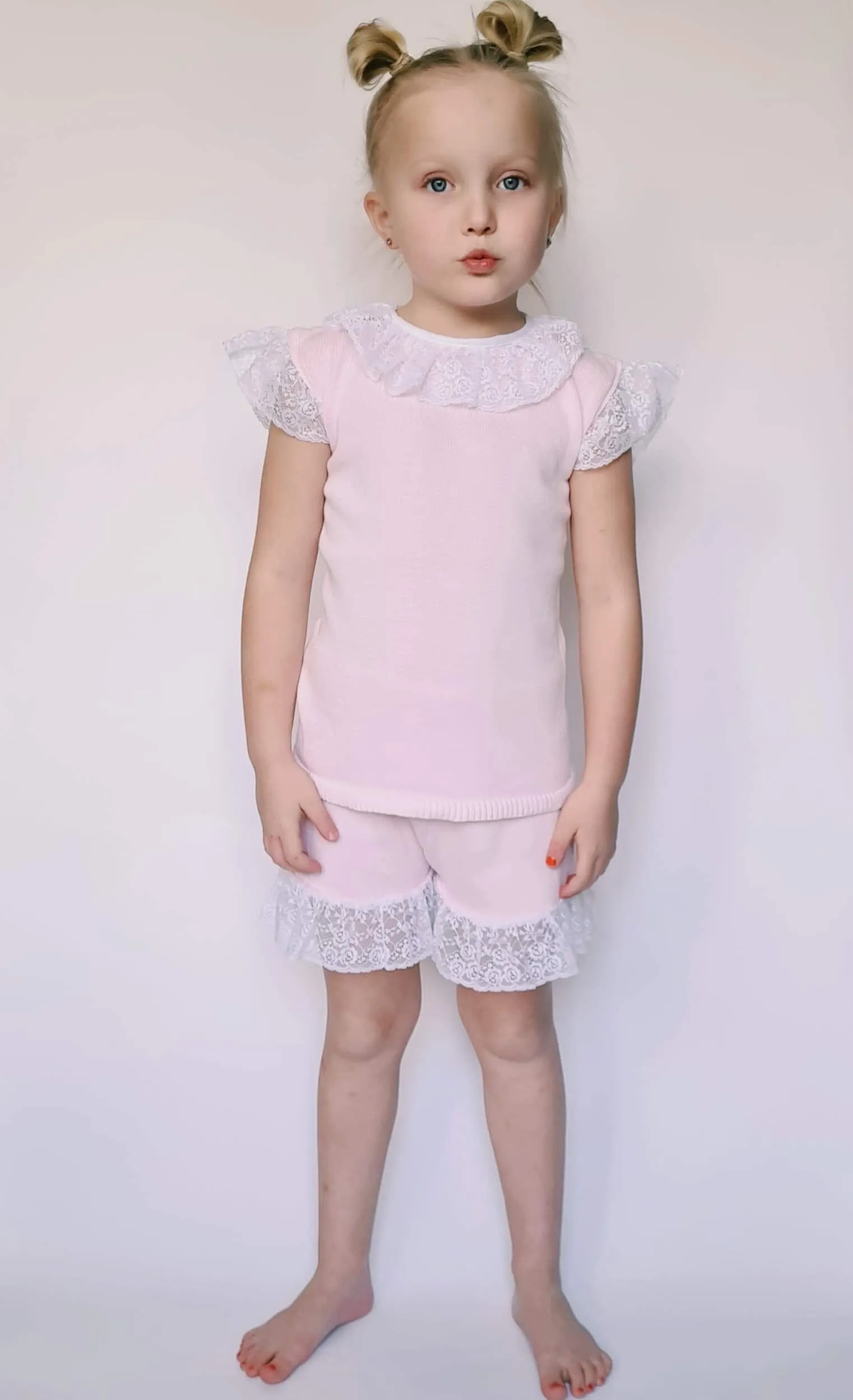 SS21 Aurea Girls Pink Knitted Lace Short Set