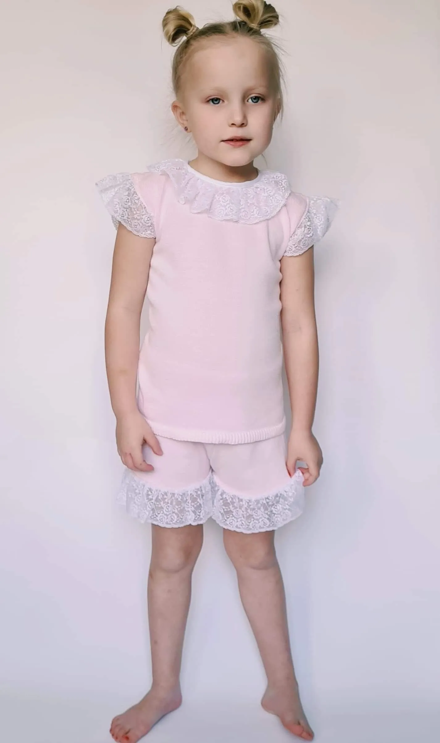 SS21 Aurea Girls Pink Knitted Lace Short Set