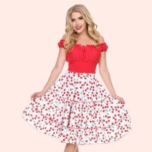 Sweet Cherry Cha Cha Skirt in White