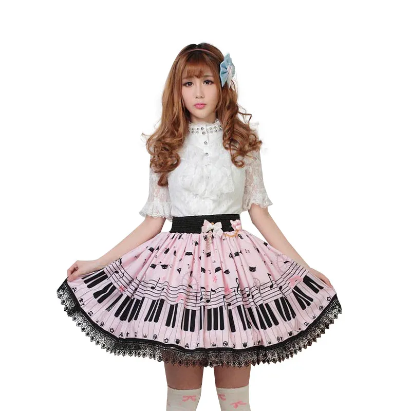 Sweet Lolita Short Skirt Cute Piano Key and Melody Printed Summer Skirt for Women