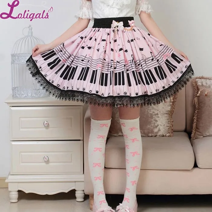 Sweet Lolita Short Skirt Cute Piano Key and Melody Printed Summer Skirt for Women