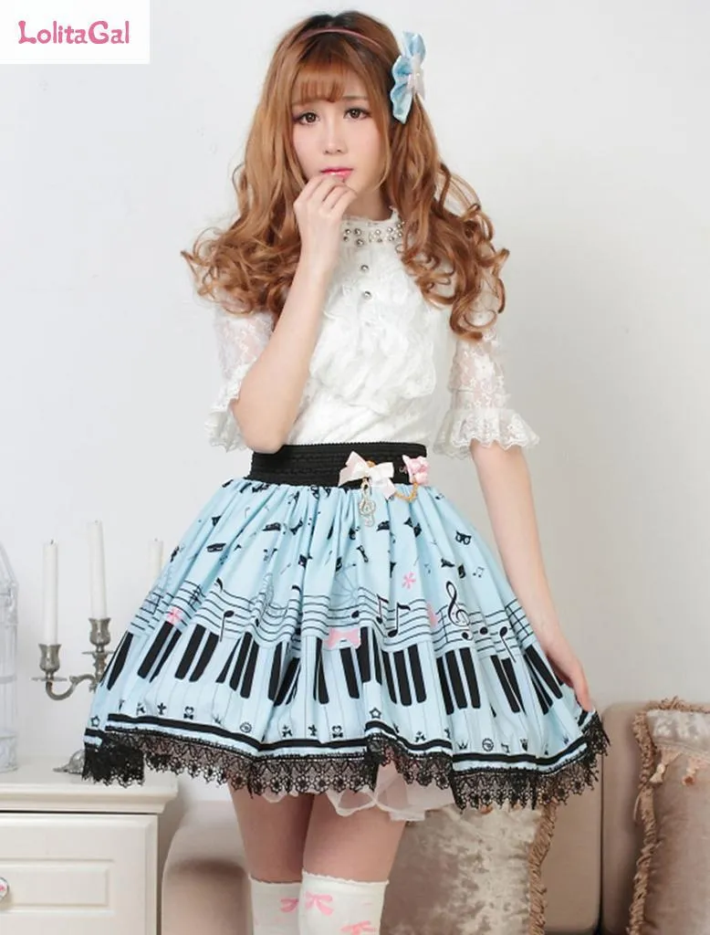 Sweet Lolita Short Skirt Cute Piano Key and Melody Printed Summer Skirt for Women