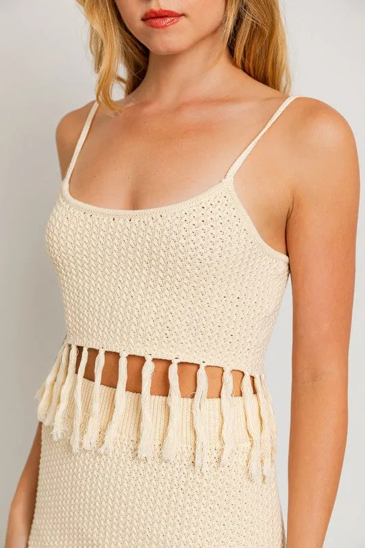 TEEK - Tassel Spaghetti Sweater Crop Top