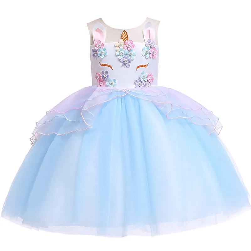 Unicorn Children Shirt European and American Girls Dress Lace Princess Dress Kids Dress