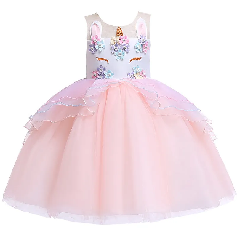 Unicorn Children Shirt European and American Girls Dress Lace Princess Dress Kids Dress