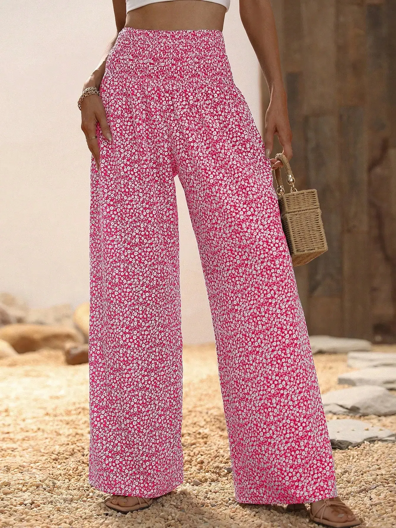 VCAY Ditsy Floral Wide Leg Pants