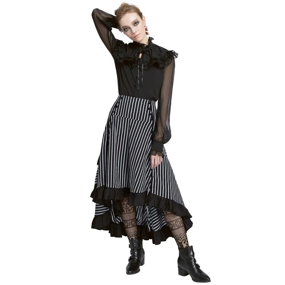 Vintage Striped Victorian High Low Skirt Steampunk Style Falda