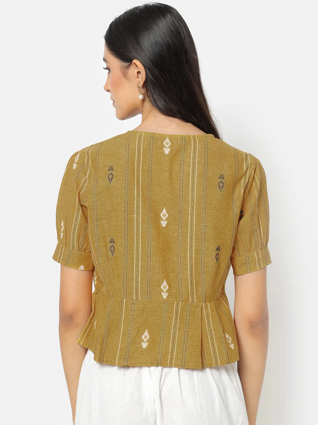 Weaves of south puffed sleeve top