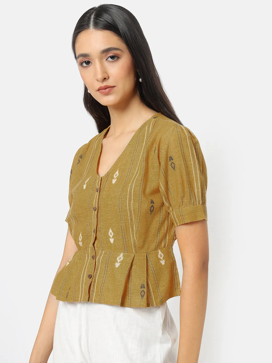 Weaves of south puffed sleeve top