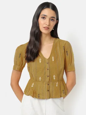 Weaves of south puffed sleeve top