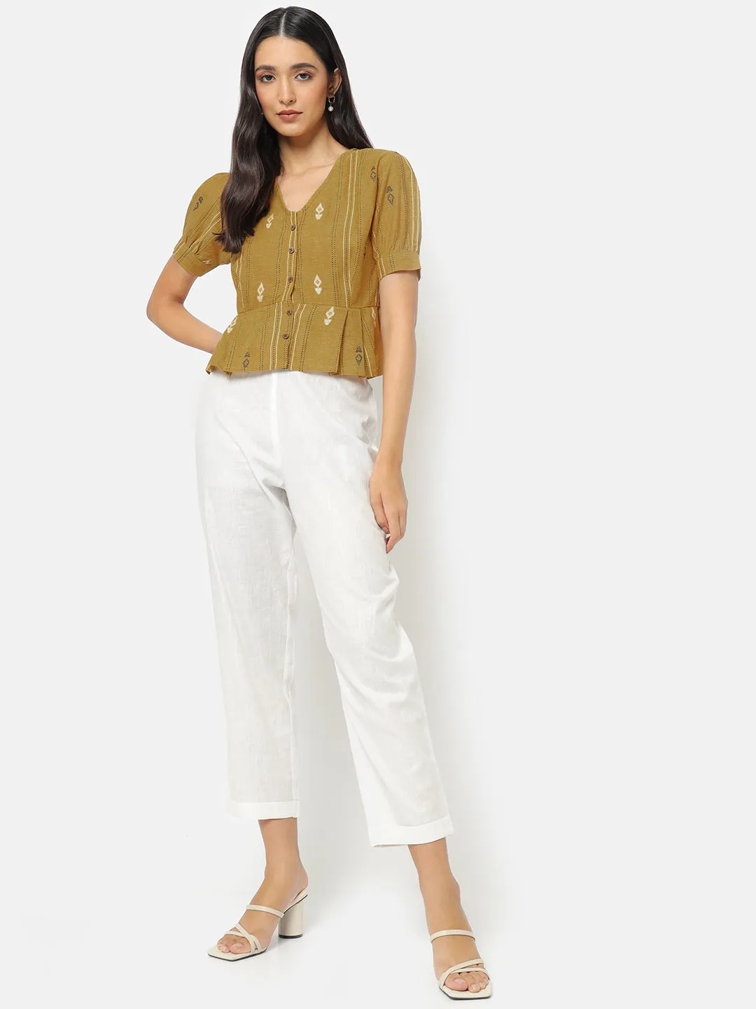 Weaves of south puffed sleeve top