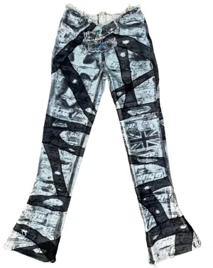 Web Distressed Waist Flares- XS