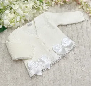 White  knitted bow cardigan