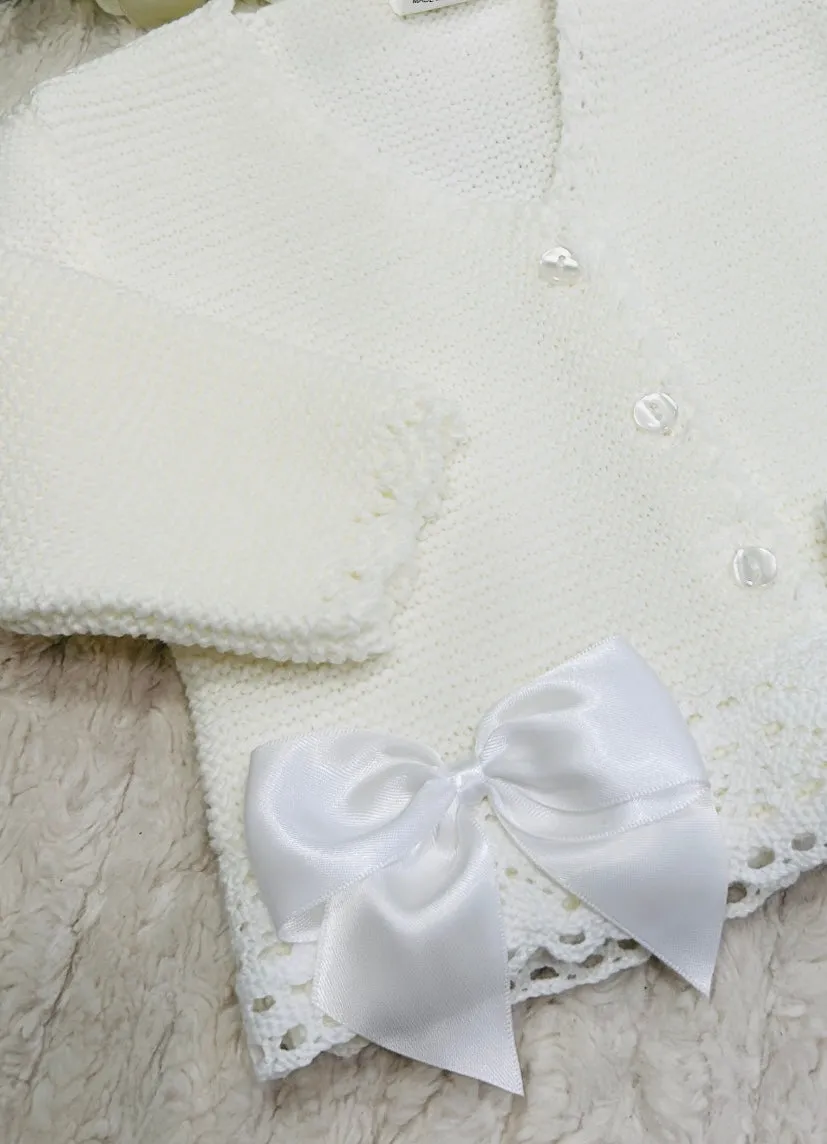 White  knitted bow cardigan