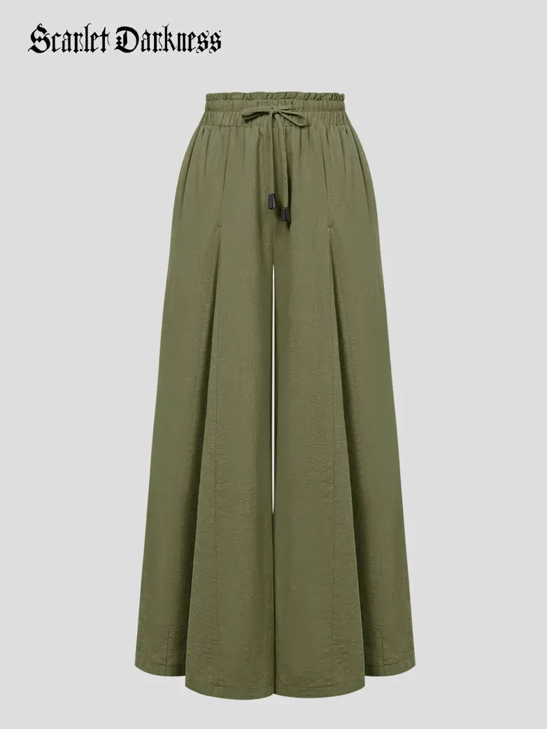 Women Cotton Renaissance Drawstring Palazzo Pants with Pocket