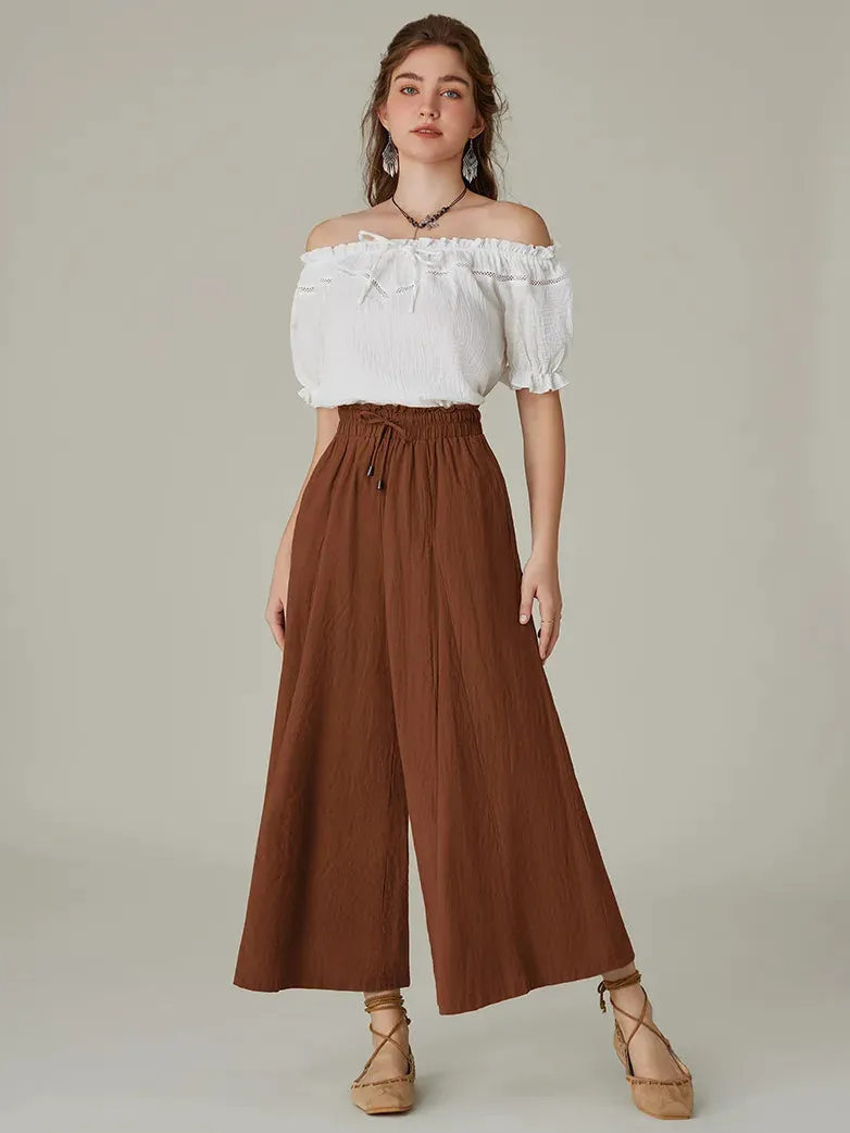 Women Cotton Renaissance Drawstring Palazzo Pants with Pocket